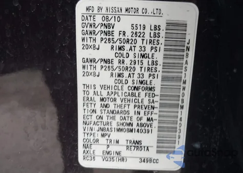 2011 Infiniti Fx35 z USA, uszkodzony, nr VIN JN8AS1MW0BM140391